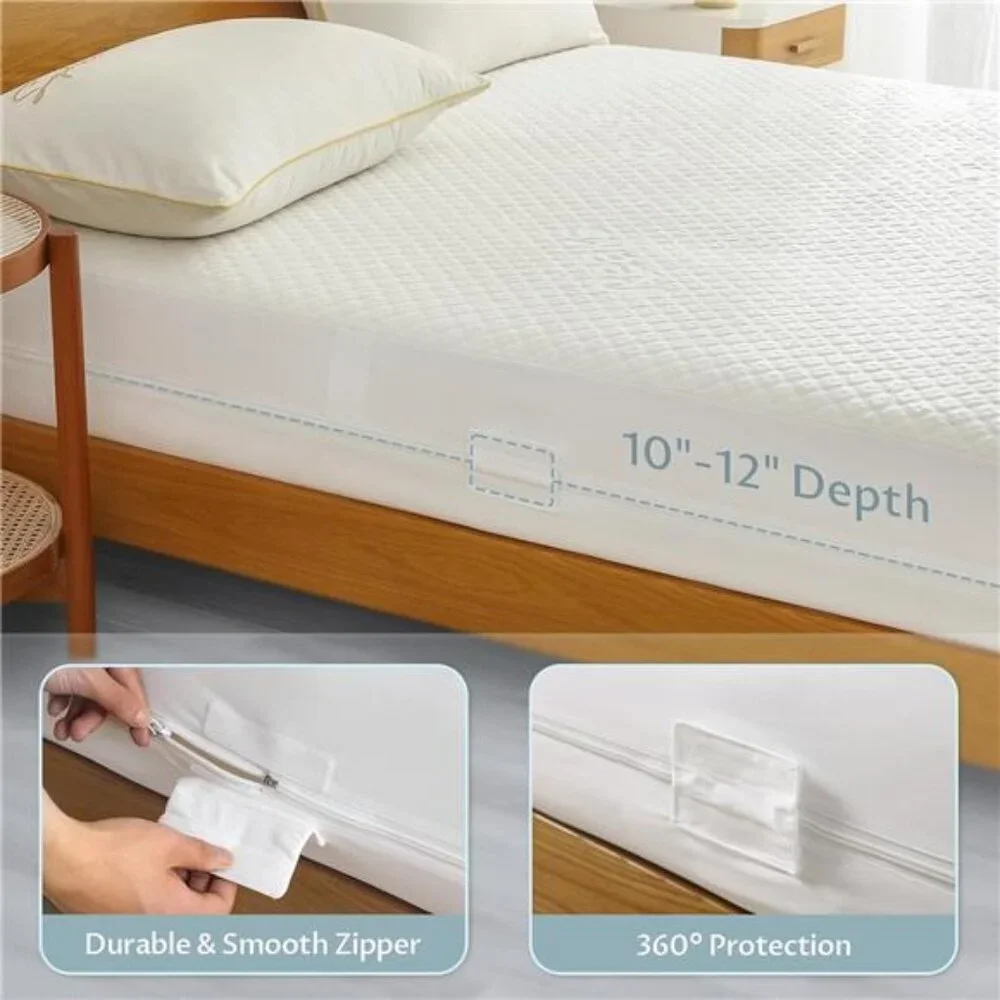 King Size Bamboo Rayon Mattress Protector with Zipper - 100% Waterproof Zippered